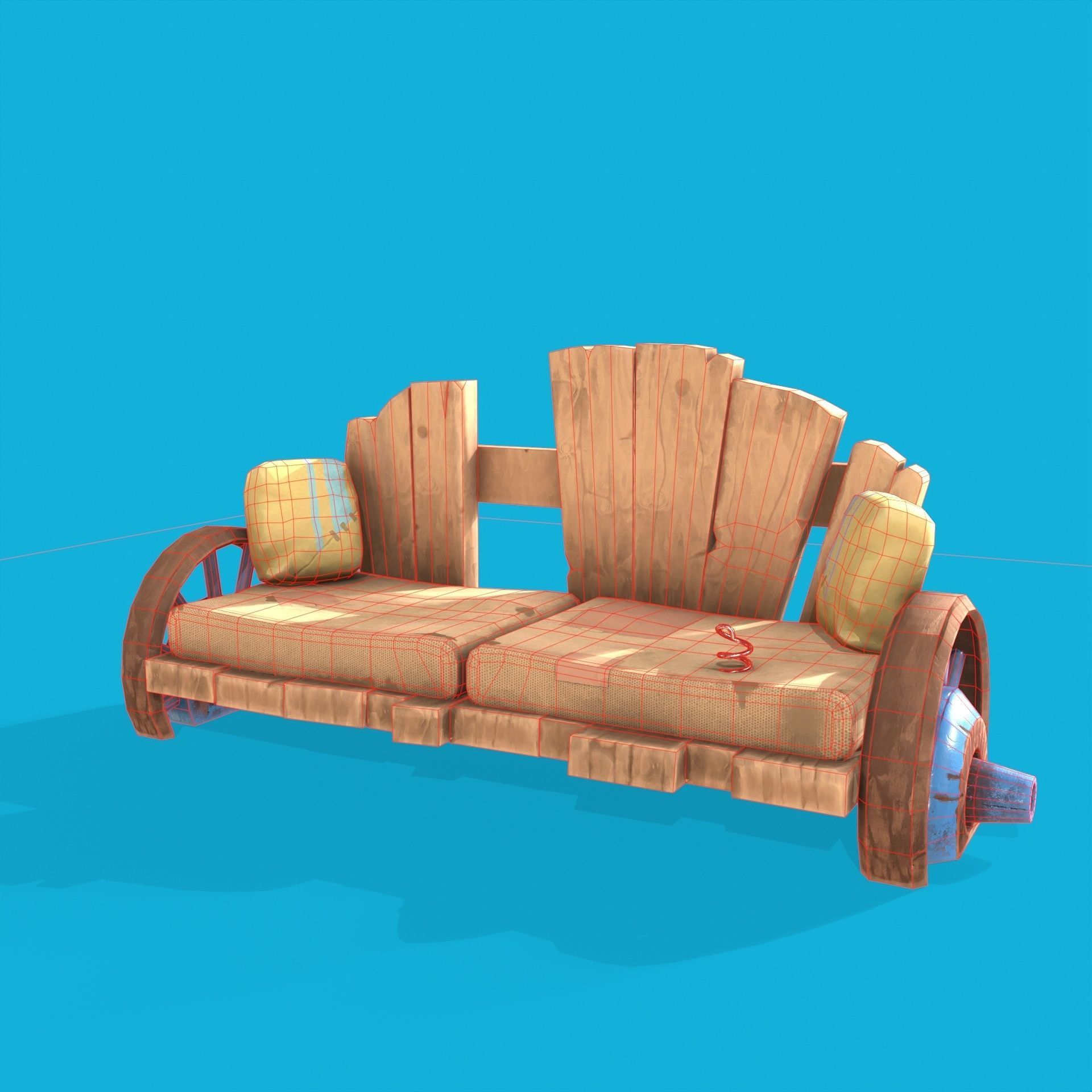 Wood Bench Low-poly 3D model_5