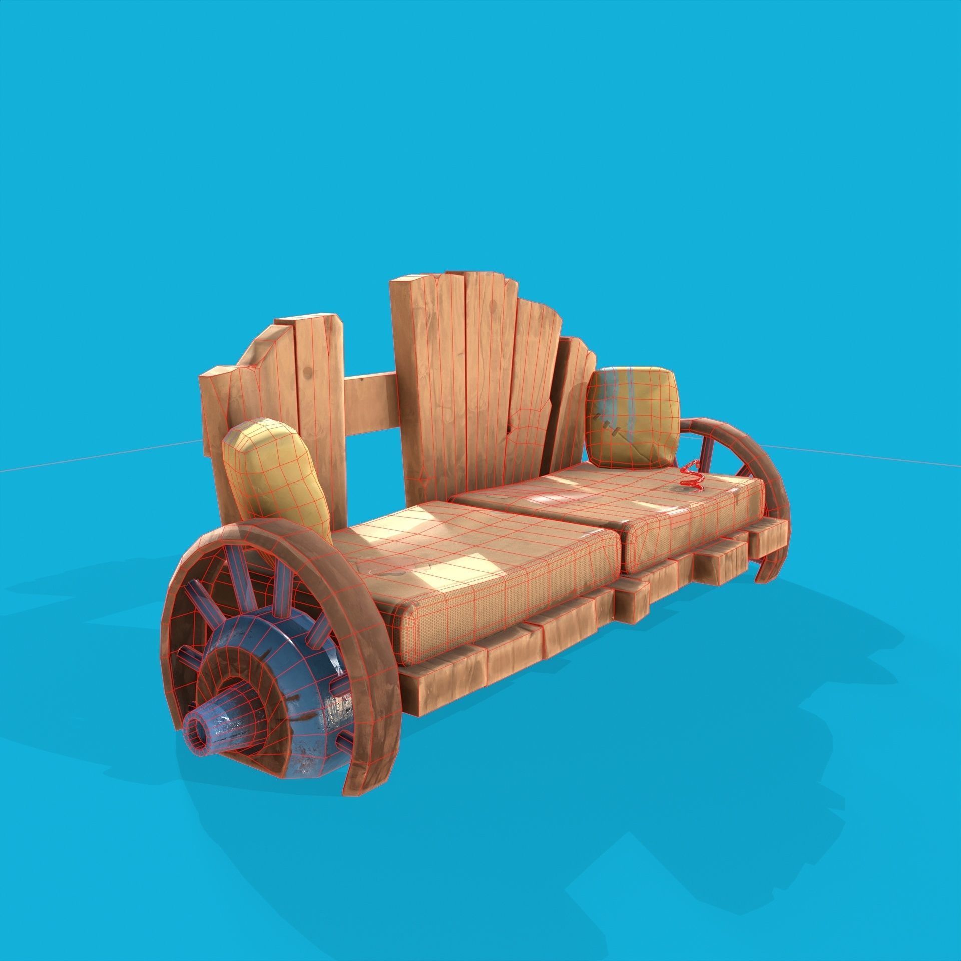 Wood Bench Low-poly 3D model_6
