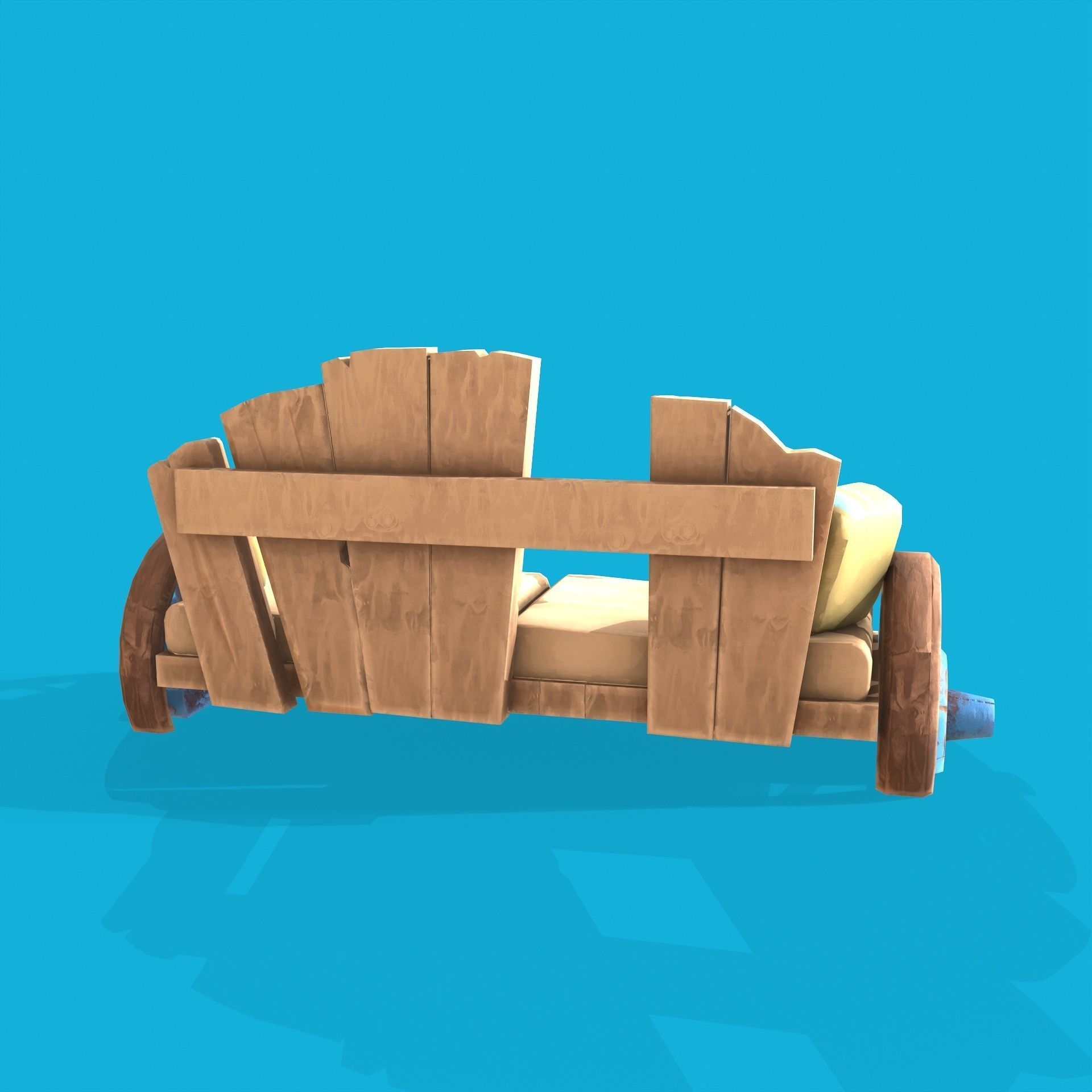 Wood Bench Low-poly 3D model_3