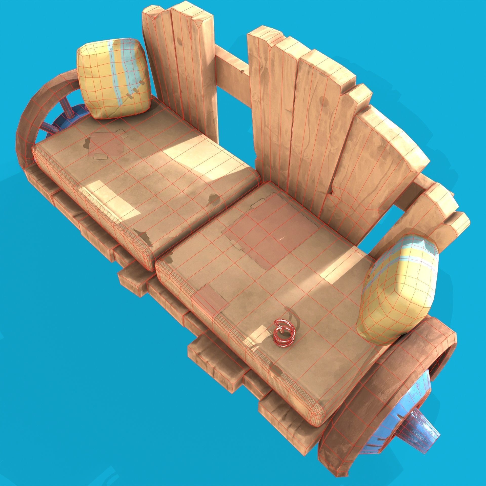 Wood Bench Low-poly 3D model_9