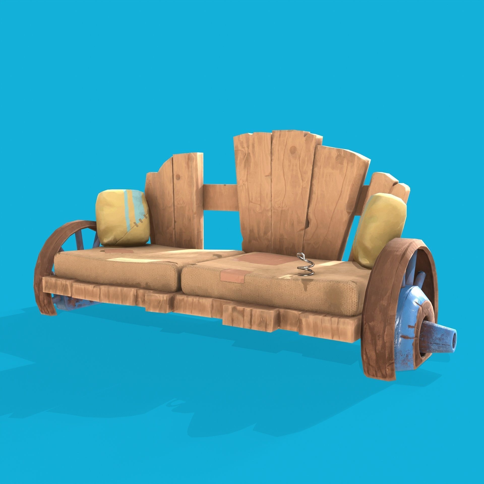 Wood Bench Low-poly 3D model_1