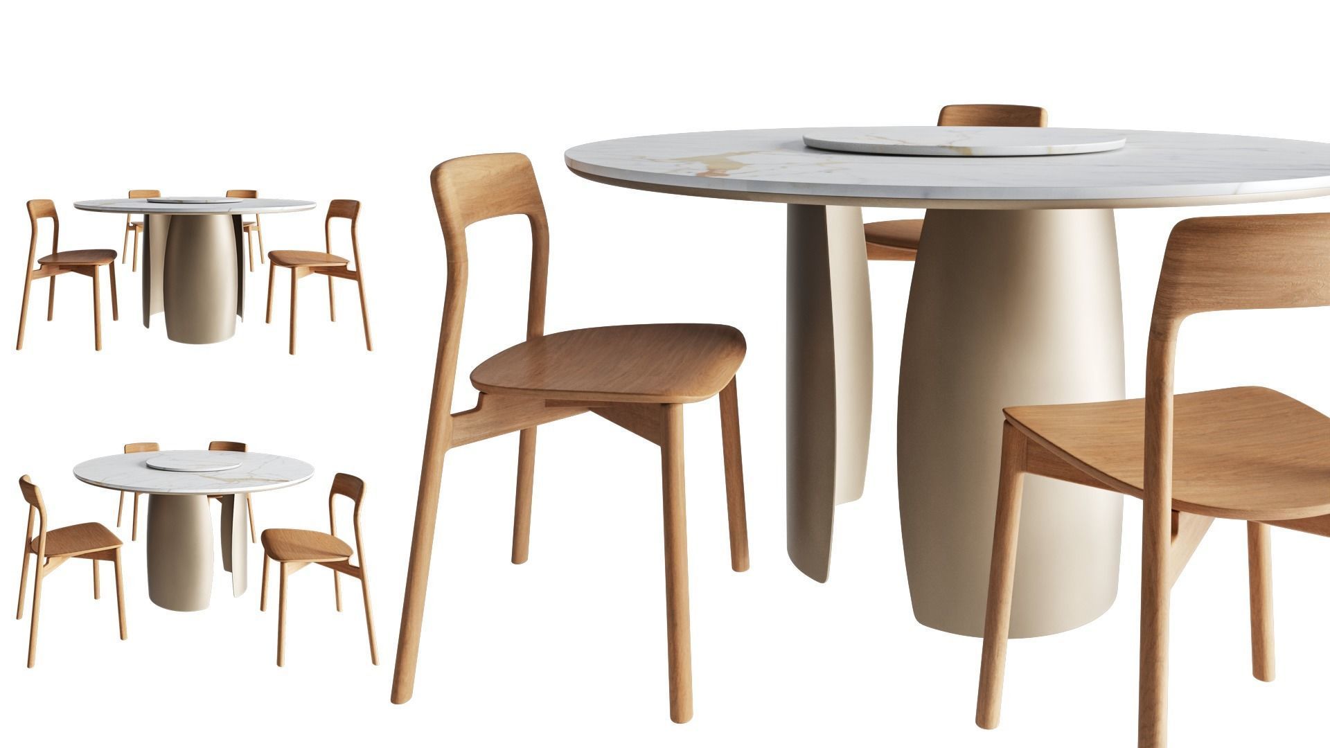 Pierre round dining table and Korento side chair  3D model_4