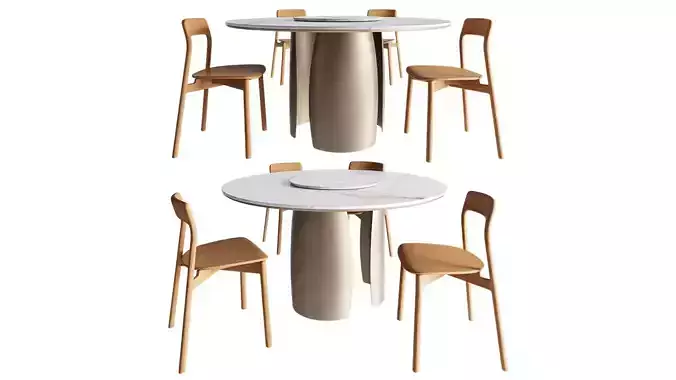 Pierre round dining table and Korento side chair 