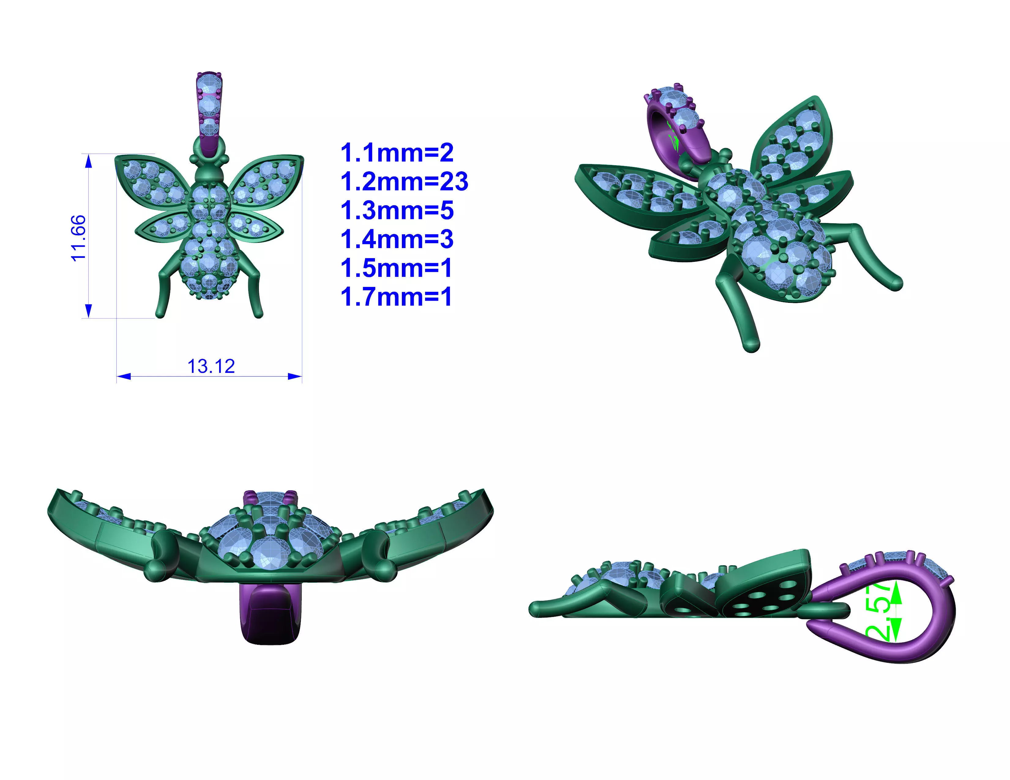 Jewelry Bee Pendants Diamonds Free 3D print model