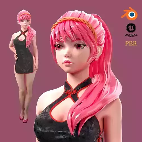 Fantasy girl Game Ready model RIGGED