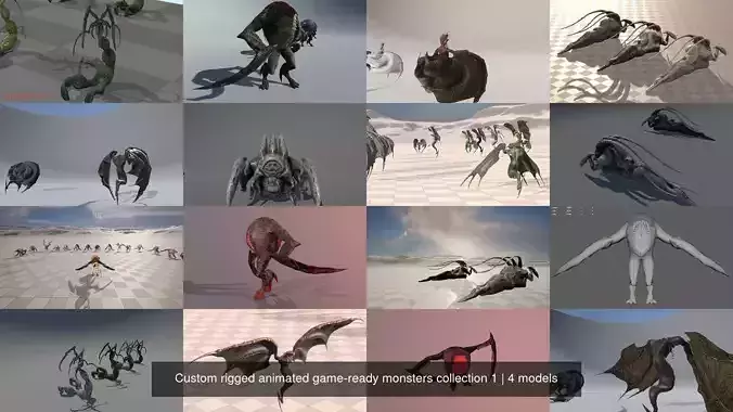 Custom rigged animated game-ready monsters collection 1