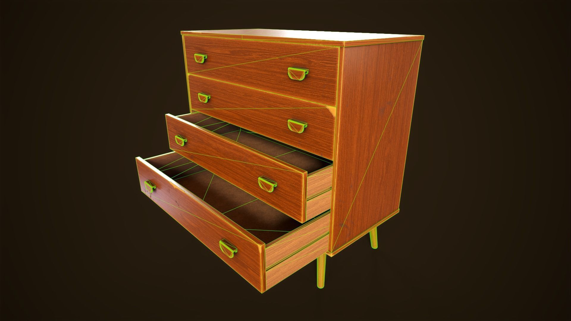 Retro furniture set Low-poly 3D model_33