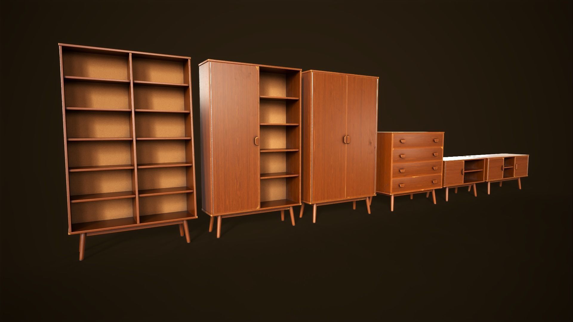 Retro furniture set Low-poly 3D model_5