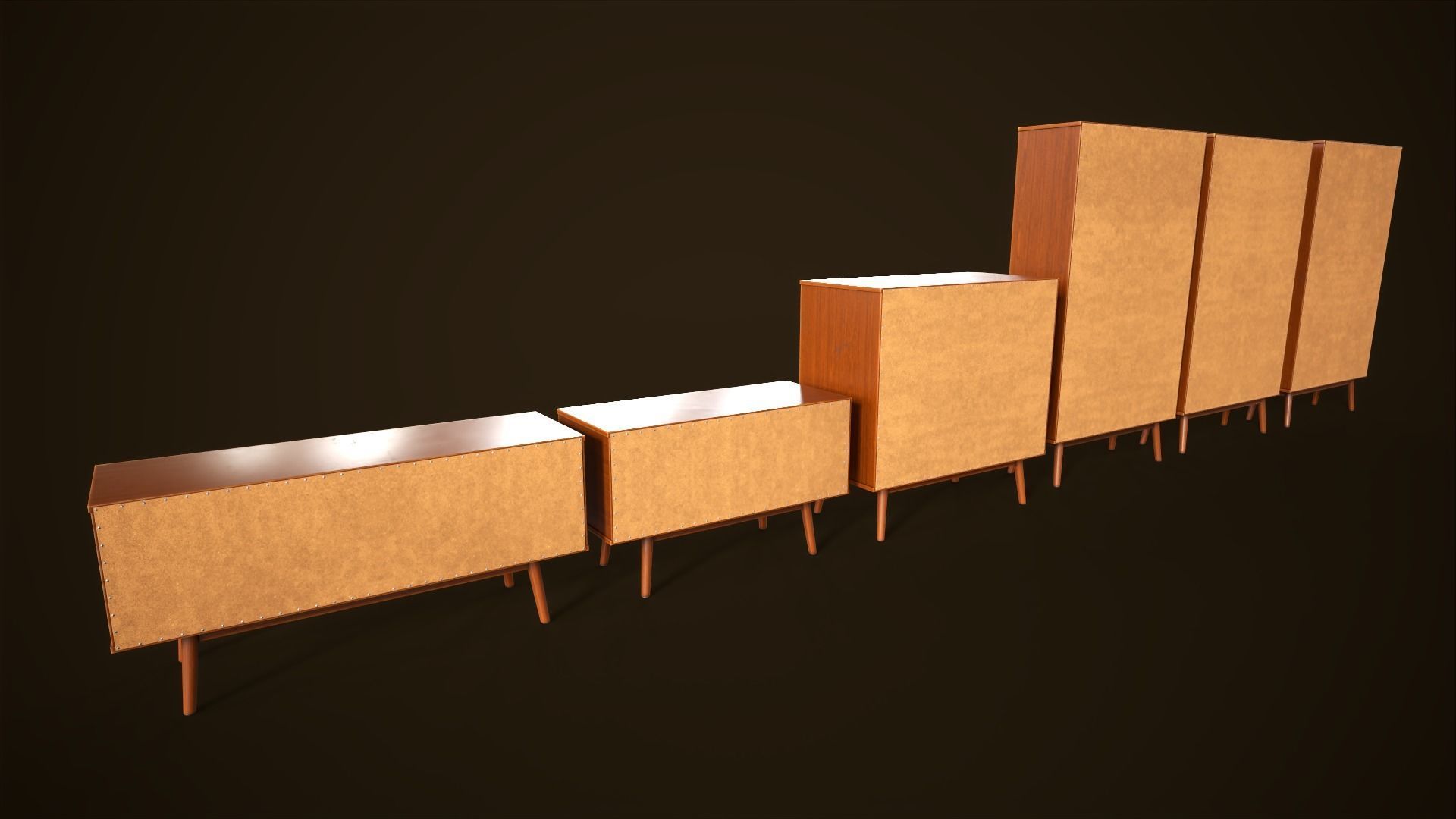 Retro furniture set Low-poly 3D model_3