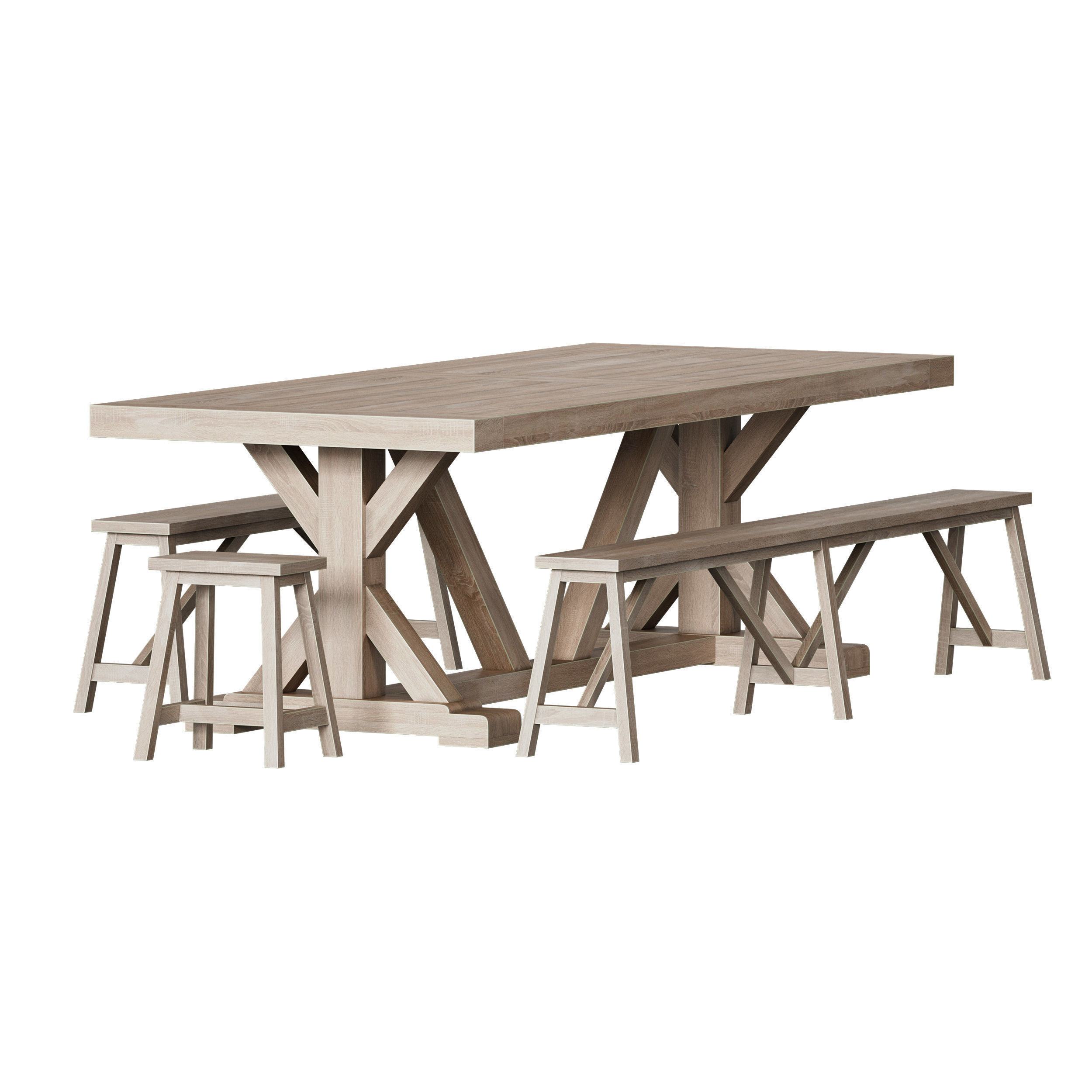 Terrain Trestle Teak Dining Table with Benches 3D model_4
