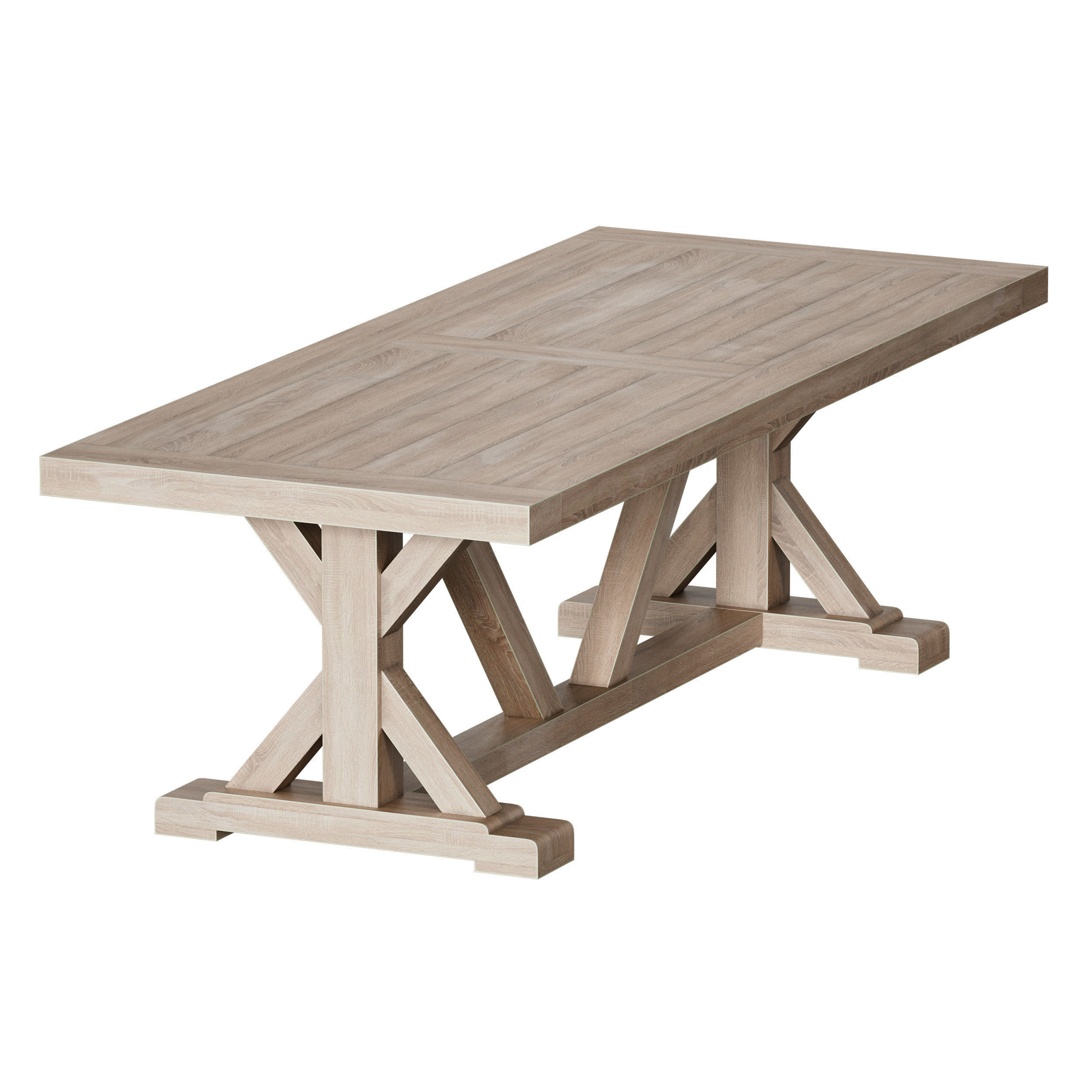 Terrain Trestle Teak Dining Table with Benches 3D model_9