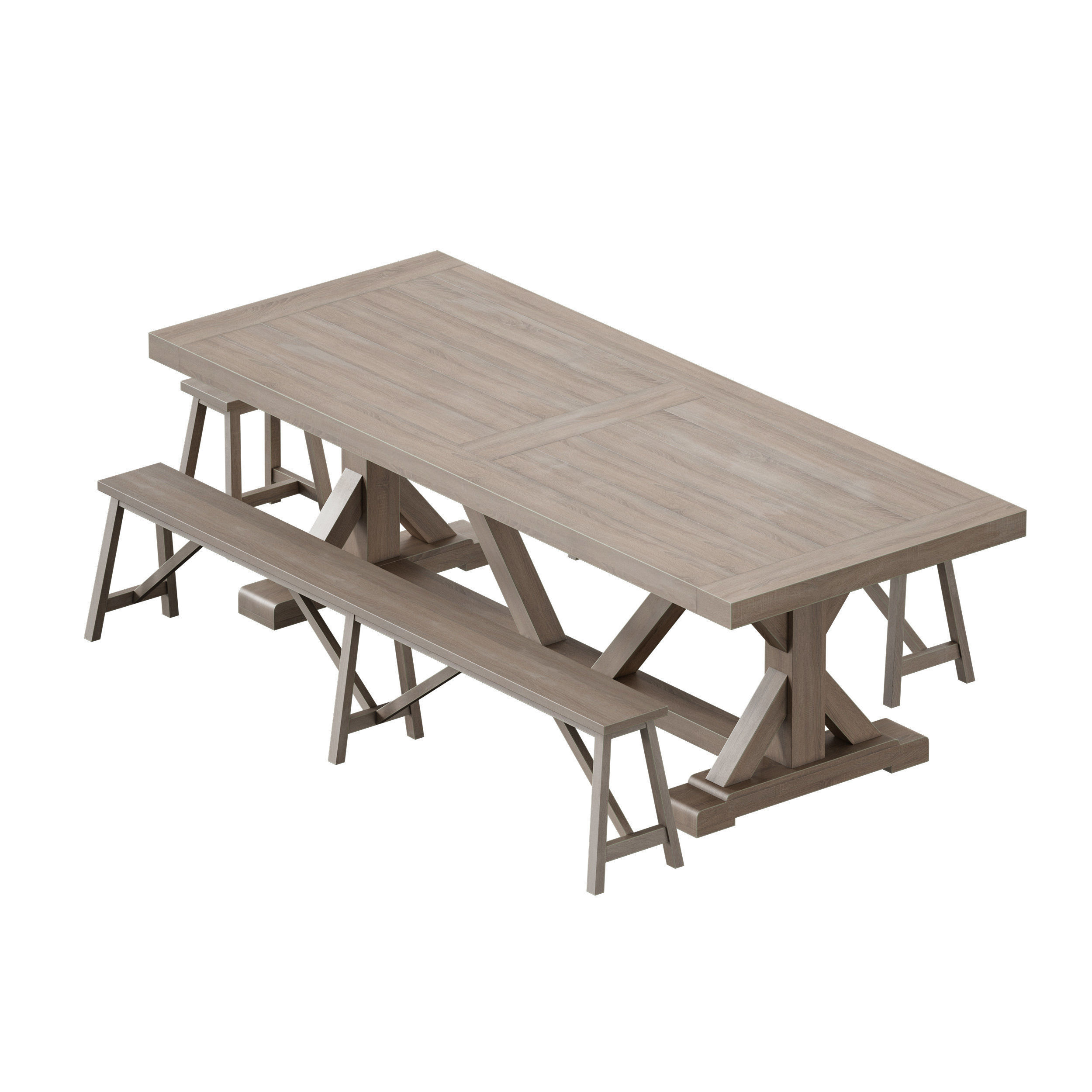 Terrain Trestle Teak Dining Table with Benches 3D model_8