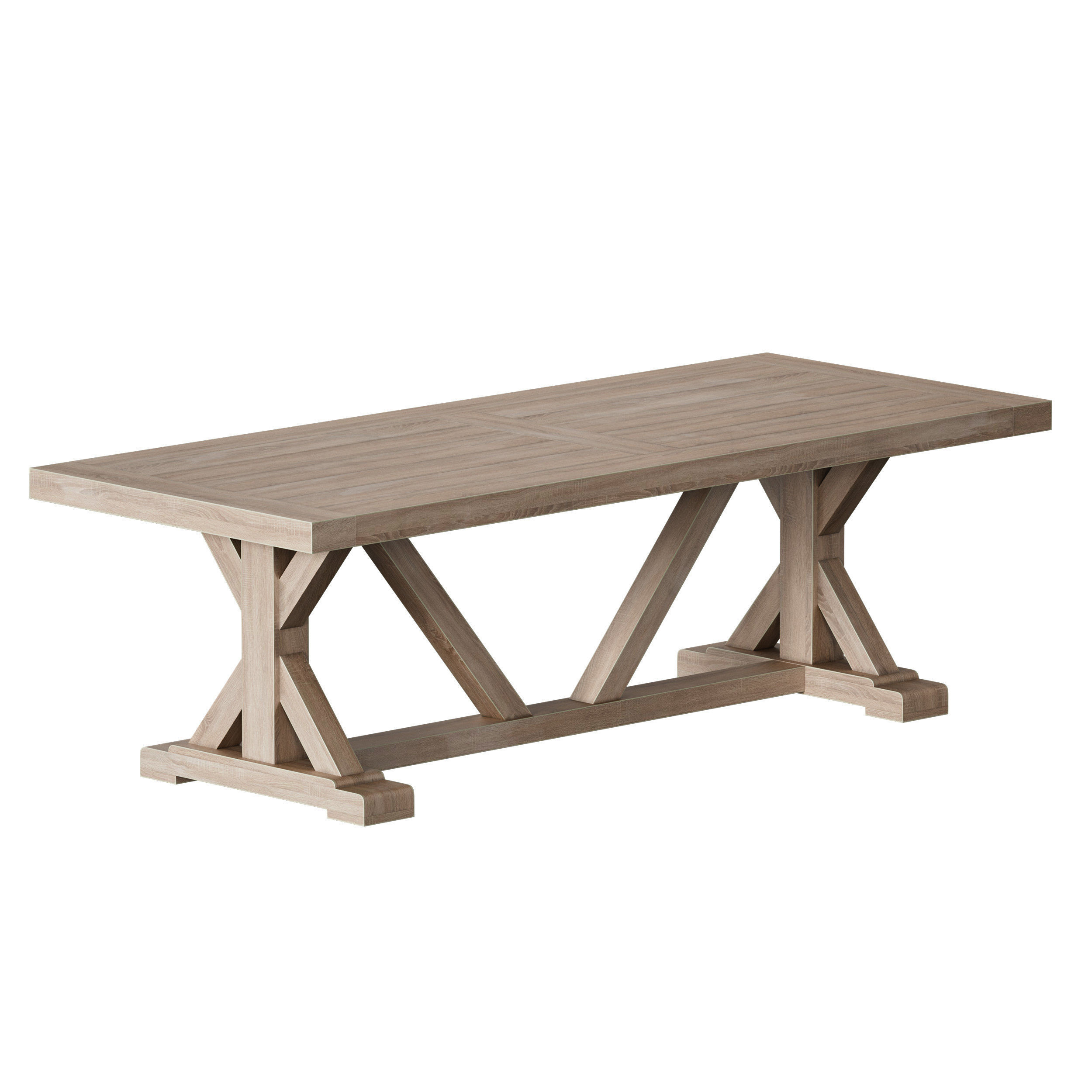 Terrain Trestle Teak Dining Table with Benches 3D model_10