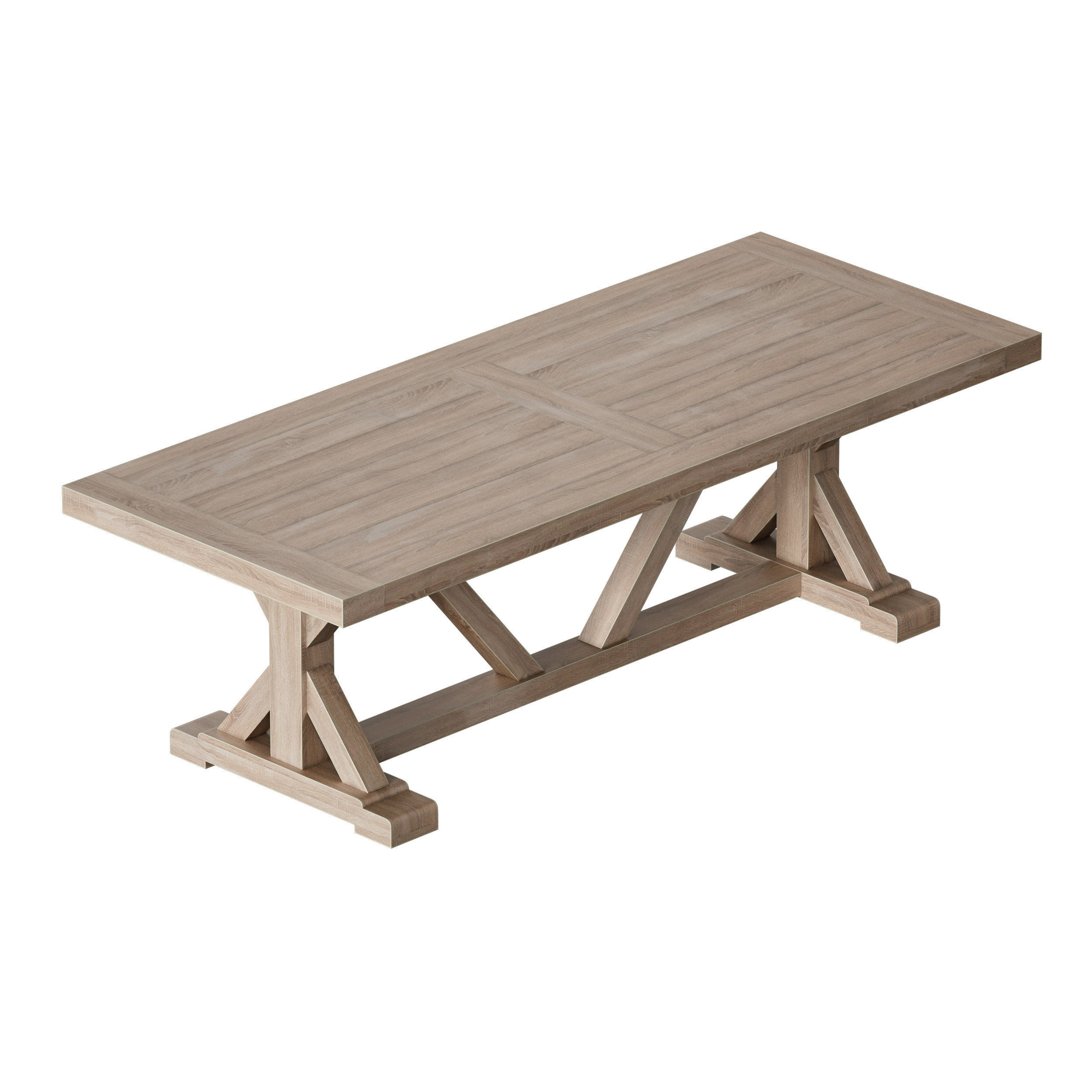 Terrain Trestle Teak Dining Table with Benches 3D model_11