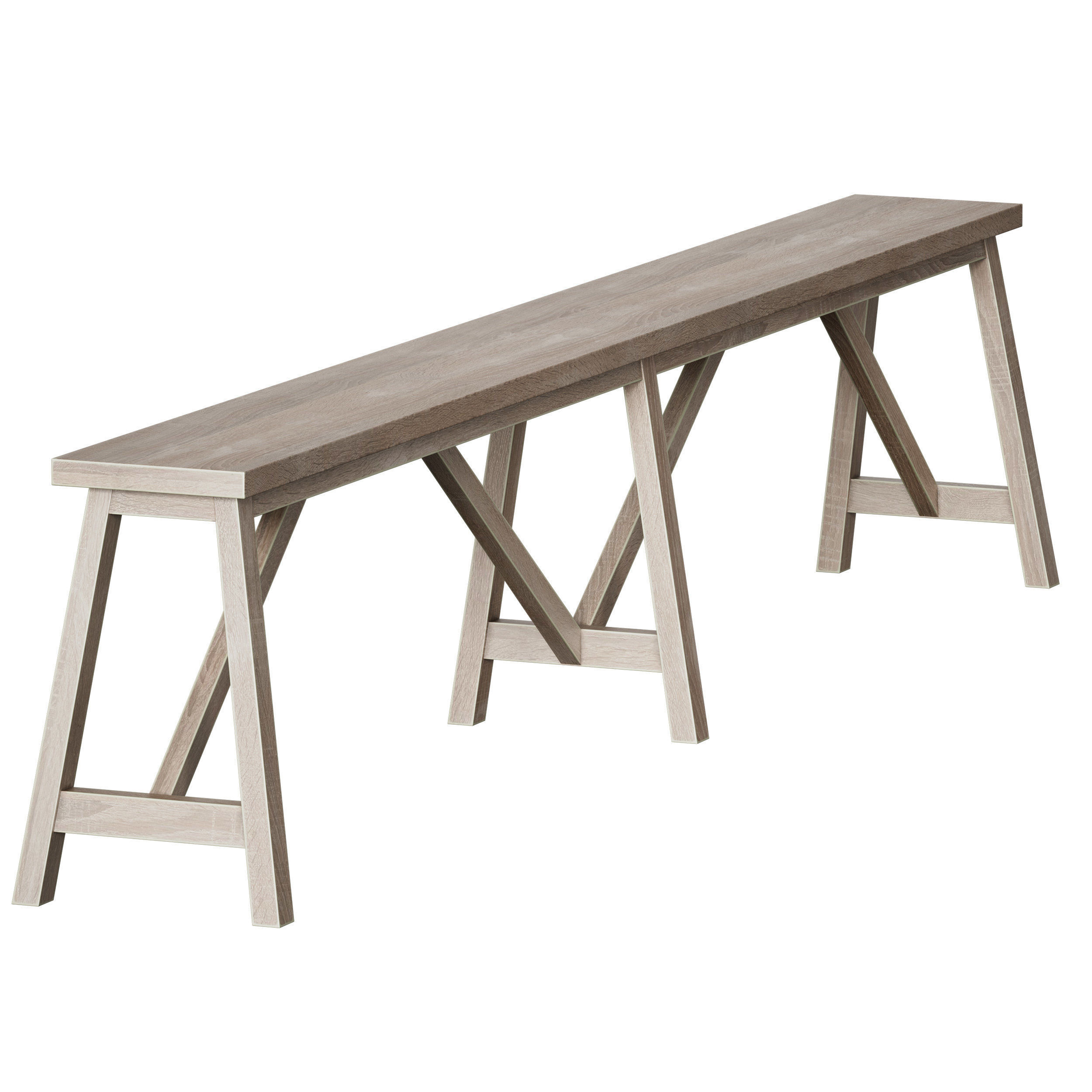 Terrain Trestle Teak Dining Table with Benches 3D model_16
