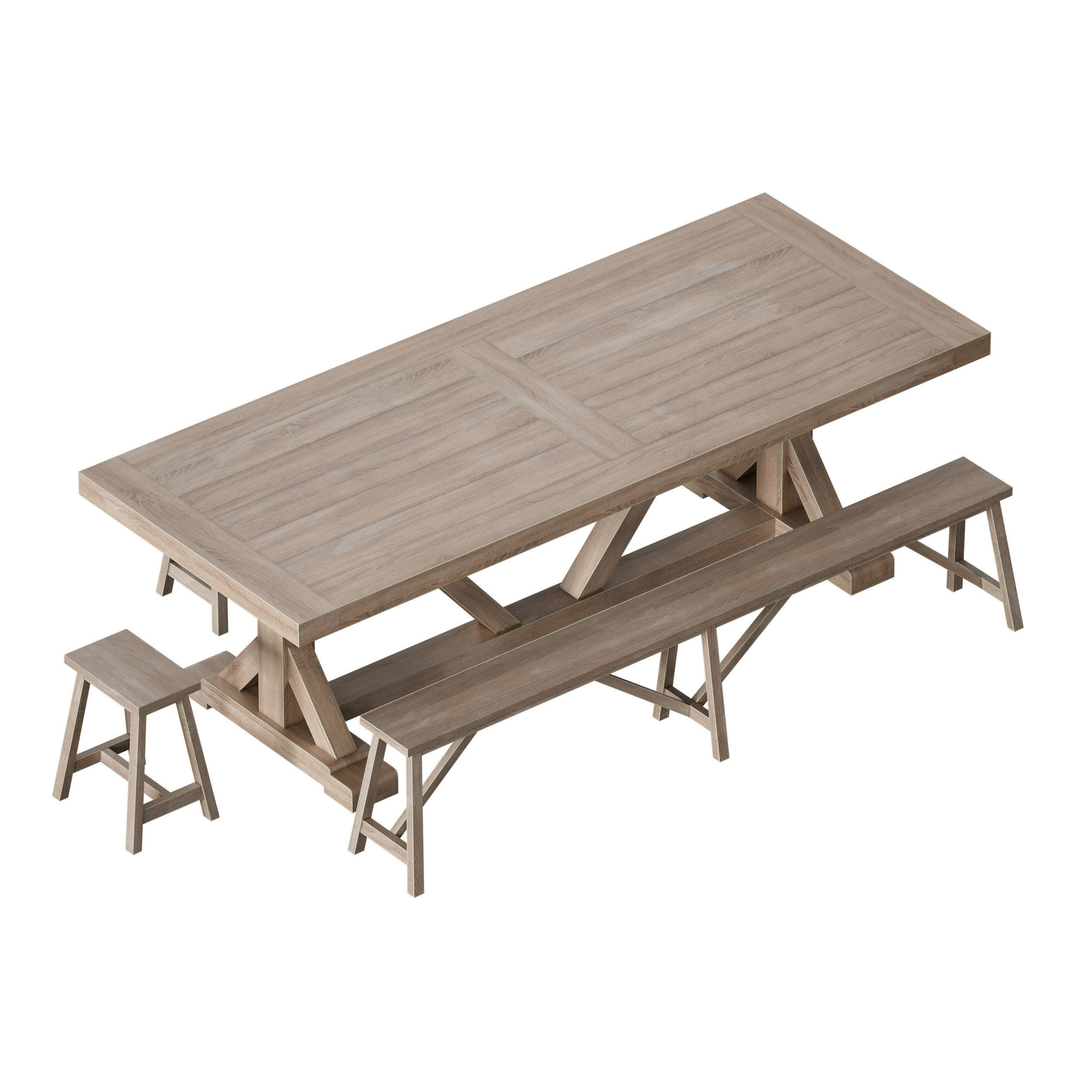 Terrain Trestle Teak Dining Table with Benches 3D model_3