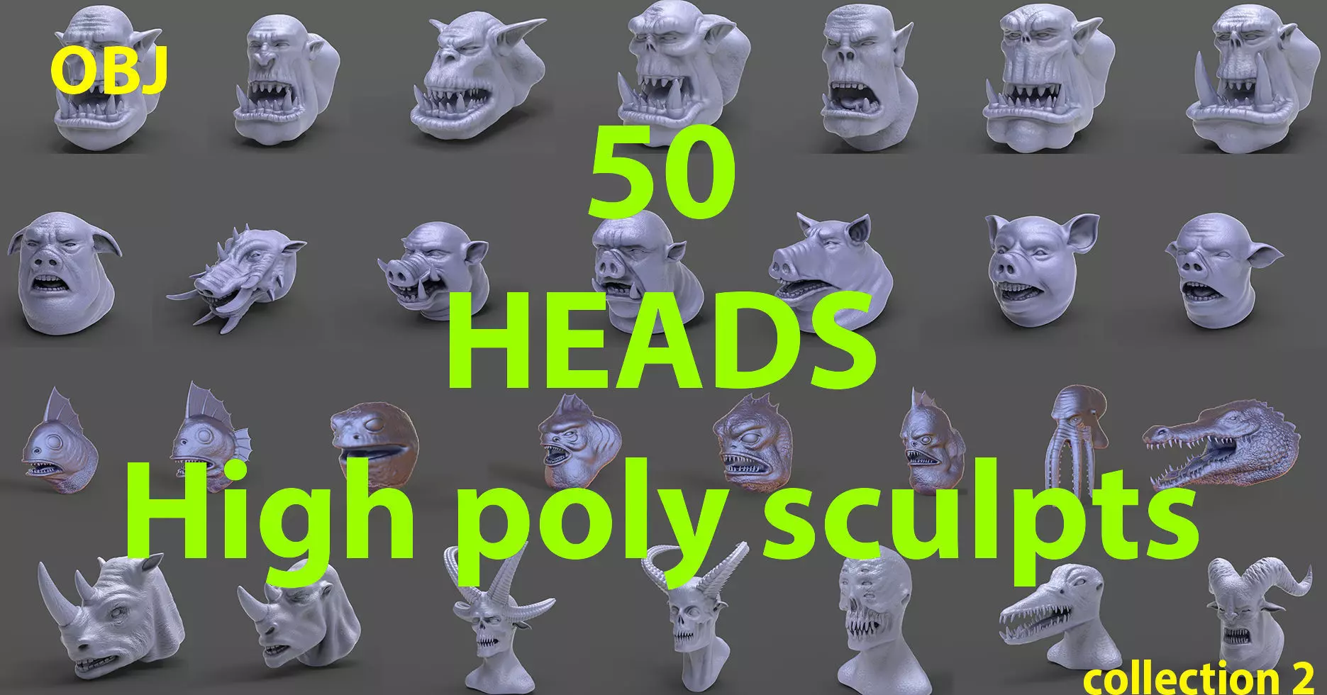 50 HEADS High Poly sculpts  3D Model Collection_0