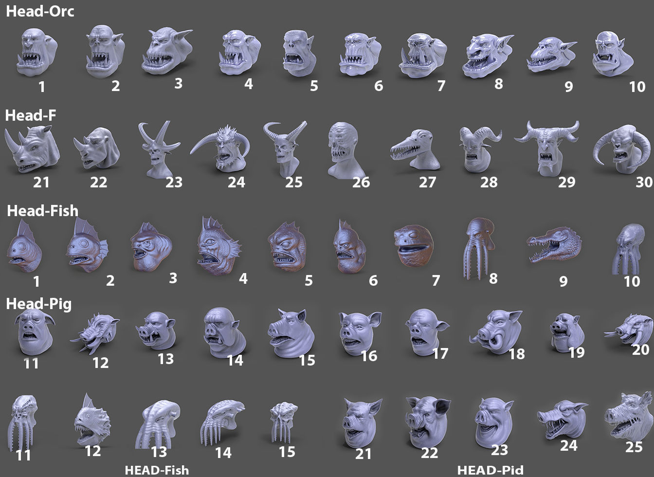 50 HEADS High Poly sculpts  3D Model Collection_1