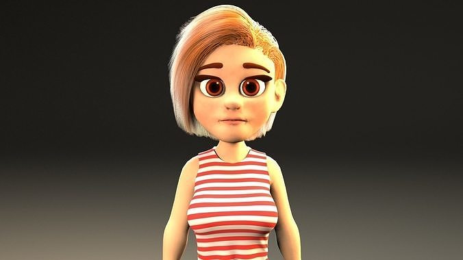 cartoon young girl Low-poly 3D model