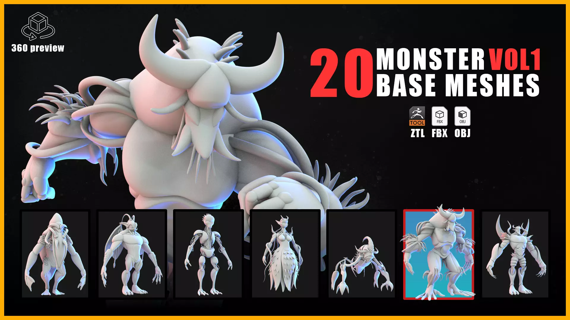 20 Monster and Creature Base Mesh VOL 01 3D model_0