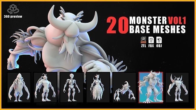 20 Monster and Creature Base Mesh VOL 01 3D model