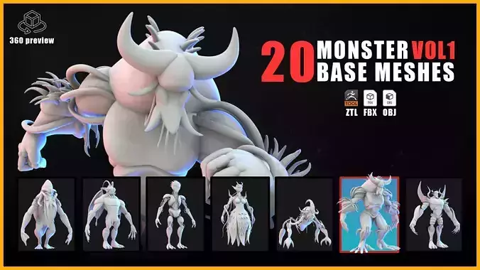 20 Monster and Creature Base Mesh VOL 01