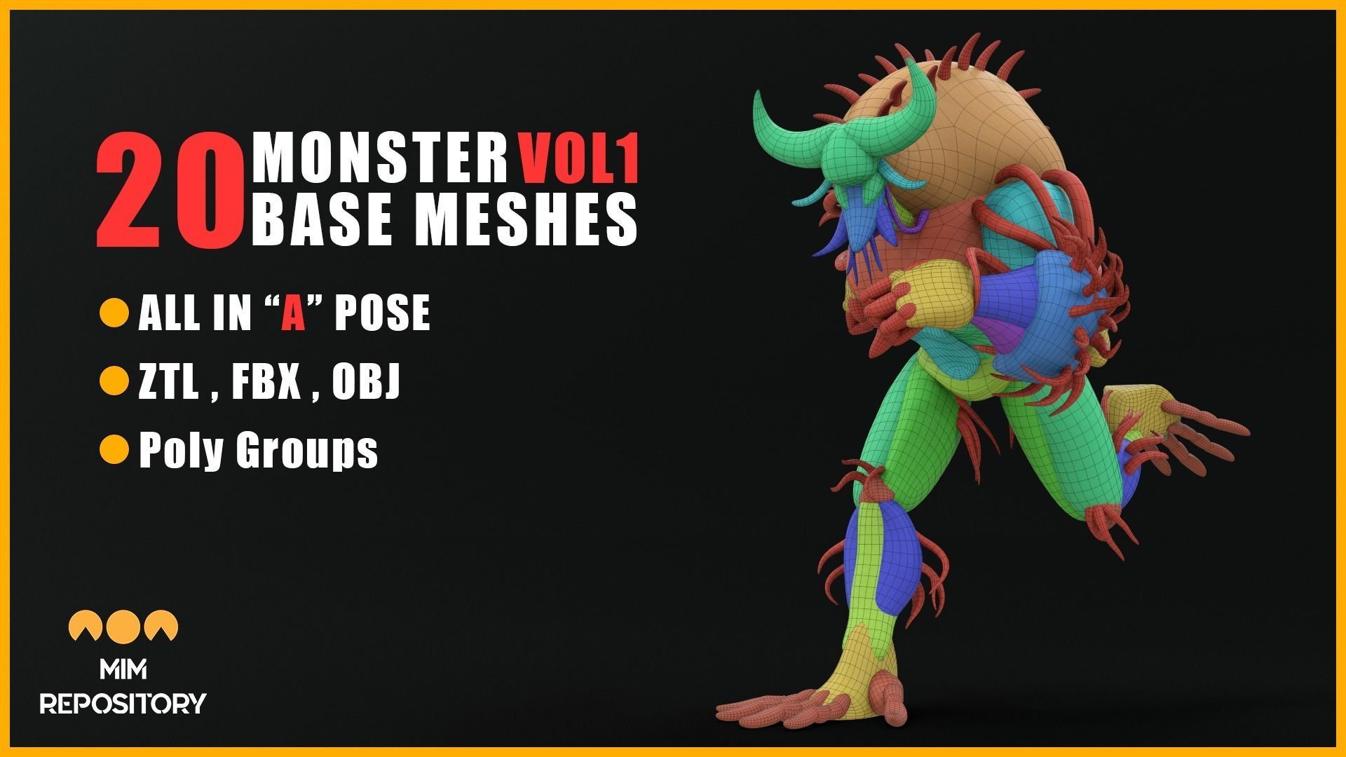 20 Monster and Creature Base Mesh VOL 01 3D model_2