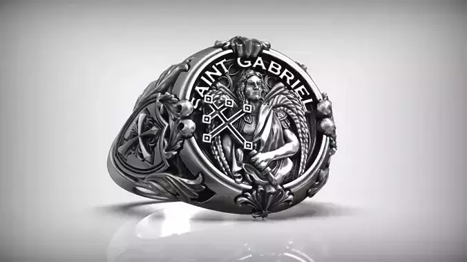 Saint Gabriel Archangel Shield Cross Symbol Christian Ring 3D print model