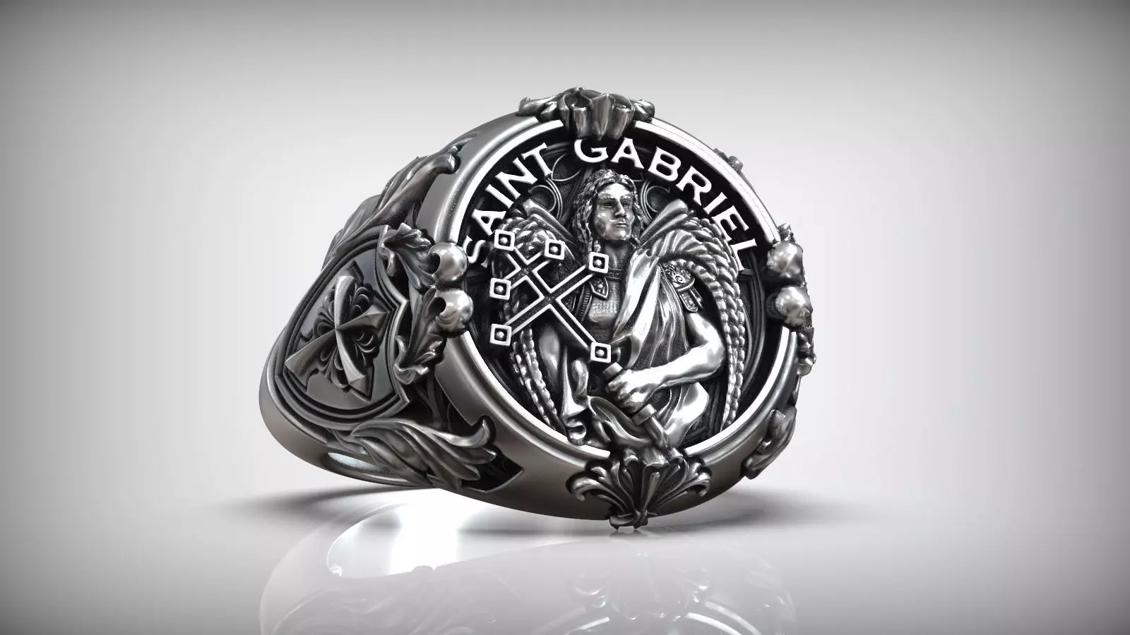 Saint Gabriel Archangel Shield Cross Symbol Christian Ring 3D print model_0