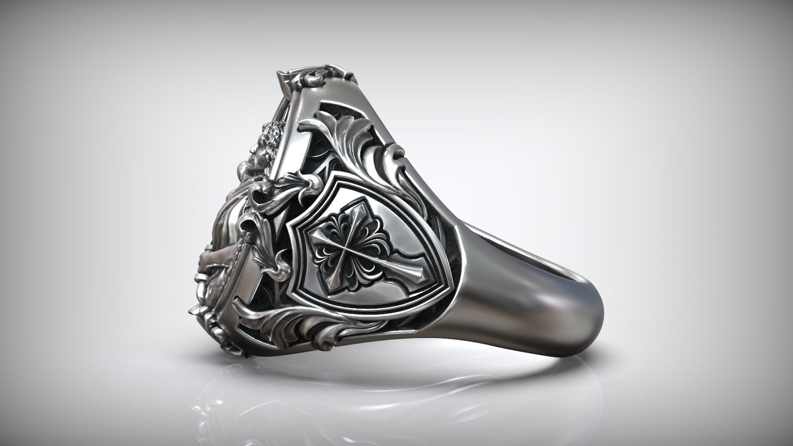 Saint Gabriel Archangel Shield Cross Symbol Christian Ring 3D print model_4