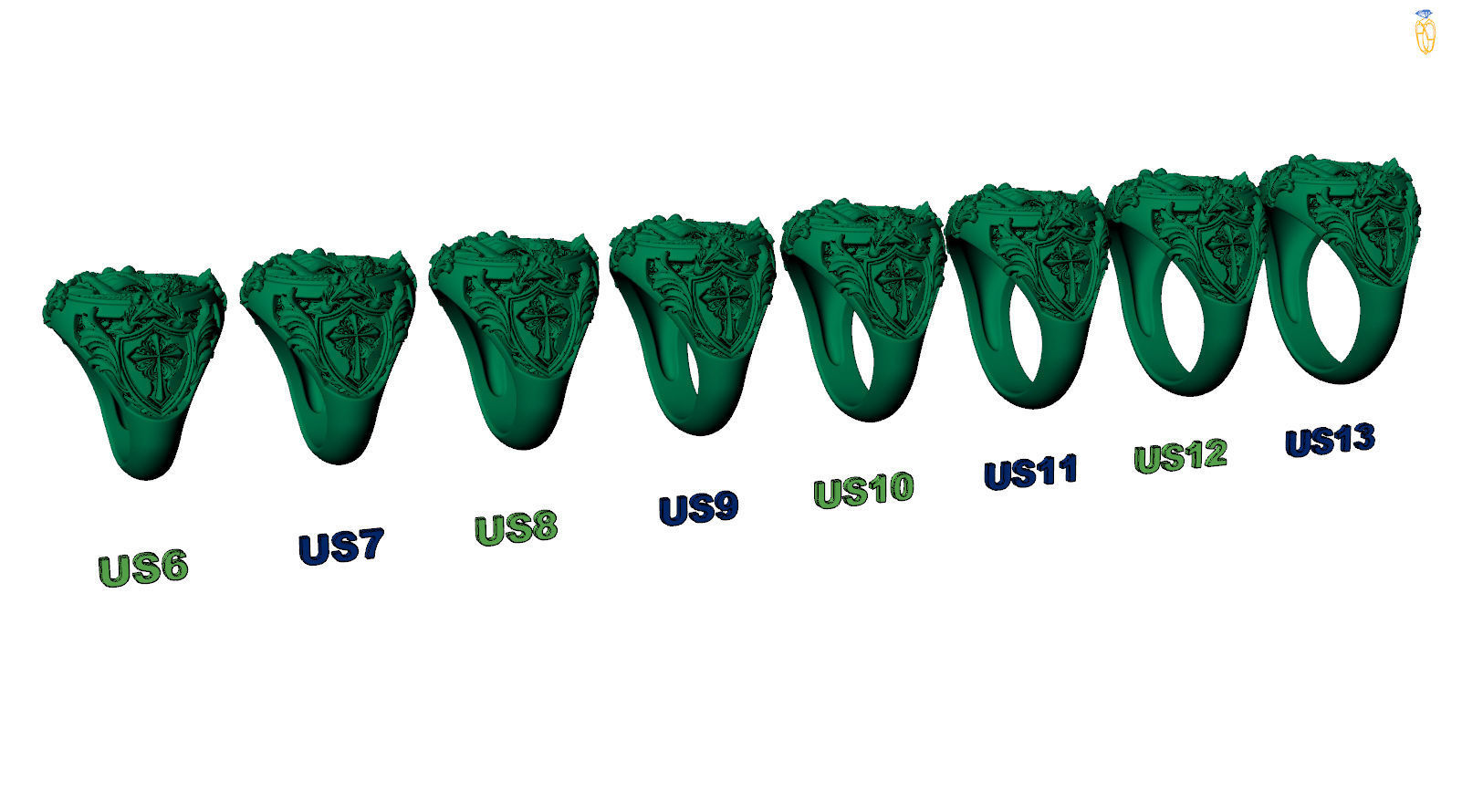 Saint Gabriel Archangel Shield Cross Symbol Christian Ring 3D print model_7