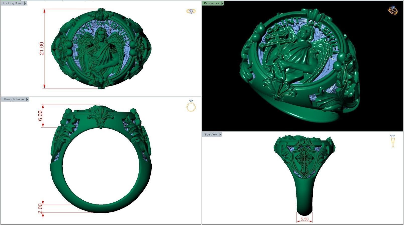 Saint Gabriel Archangel Shield Cross Symbol Christian Ring 3D print model_6