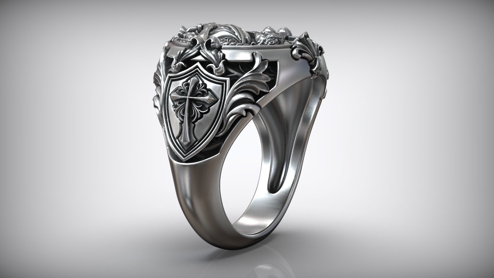 Saint Gabriel Archangel Shield Cross Symbol Christian Ring 3D print model_3