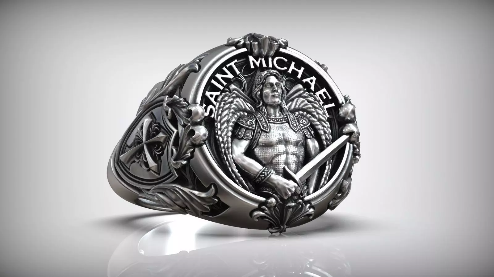 Saint Michael Archangel Shield Sword Symbol Christian Ring 3D print model