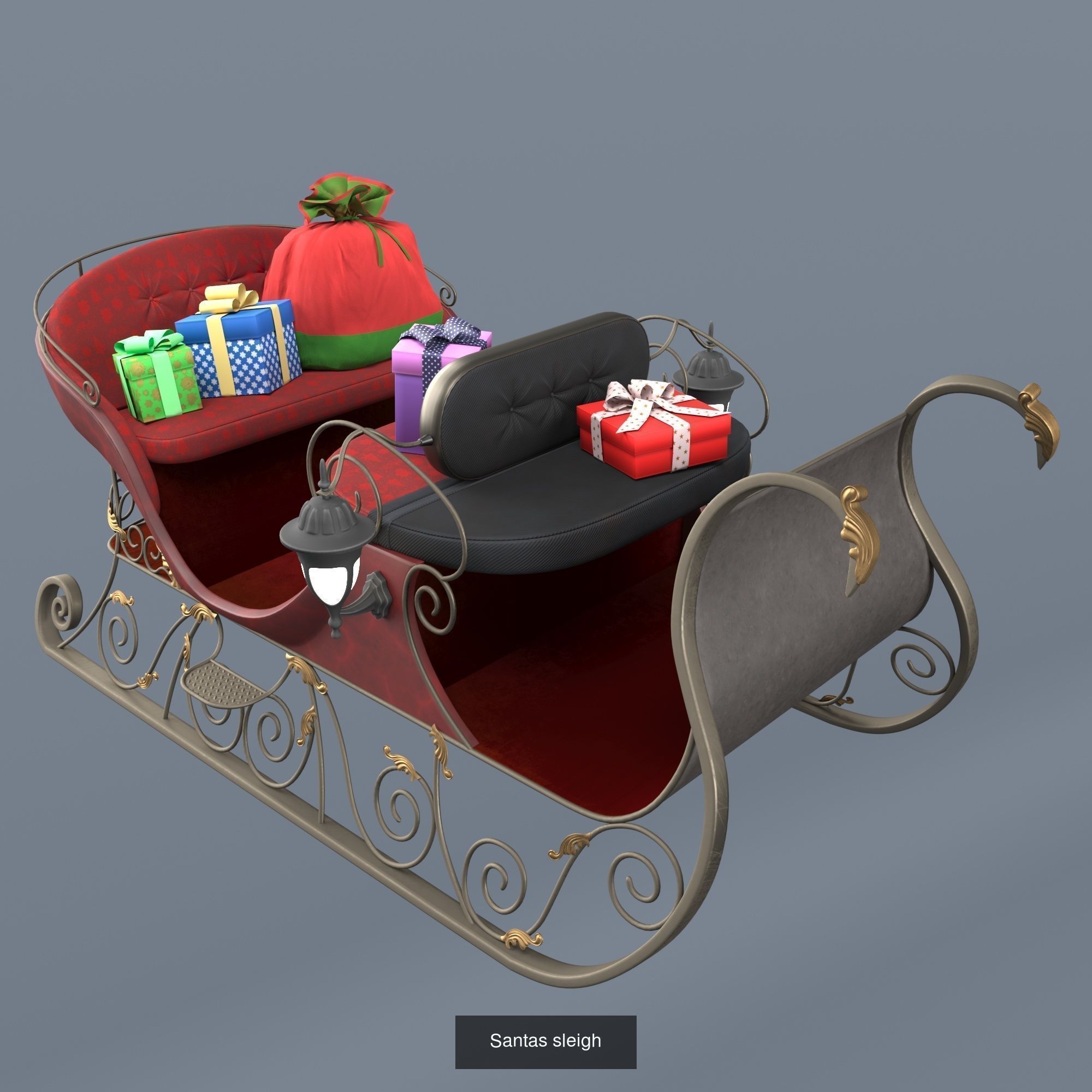  Santas sleigh and Floor Christmas lamp 3D Model Collection_3