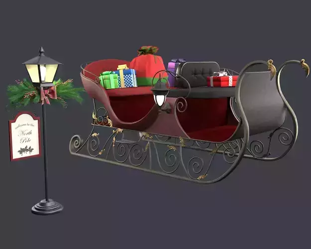  Santas sleigh and Floor Christmas lamp 3D Model Collection