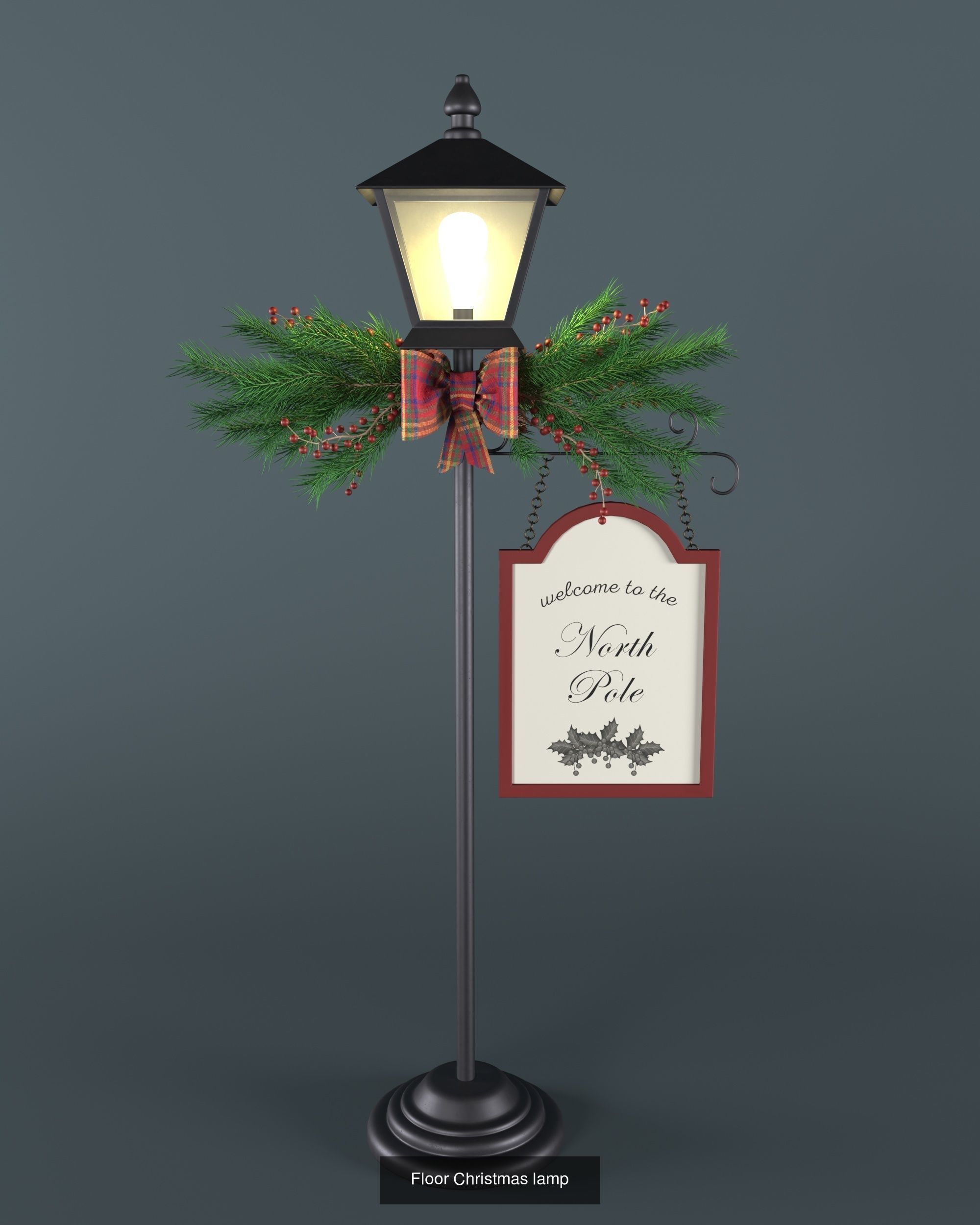  Santas sleigh and Floor Christmas lamp 3D Model Collection_1