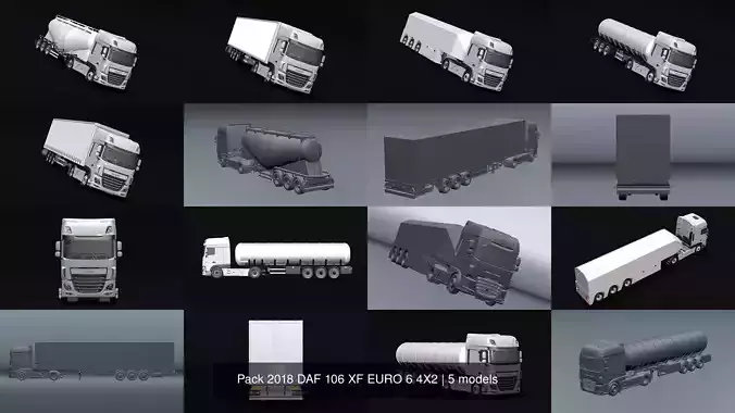 Pack 2018 DAF 106 XF EURO 6 4X2 3D Model Collection