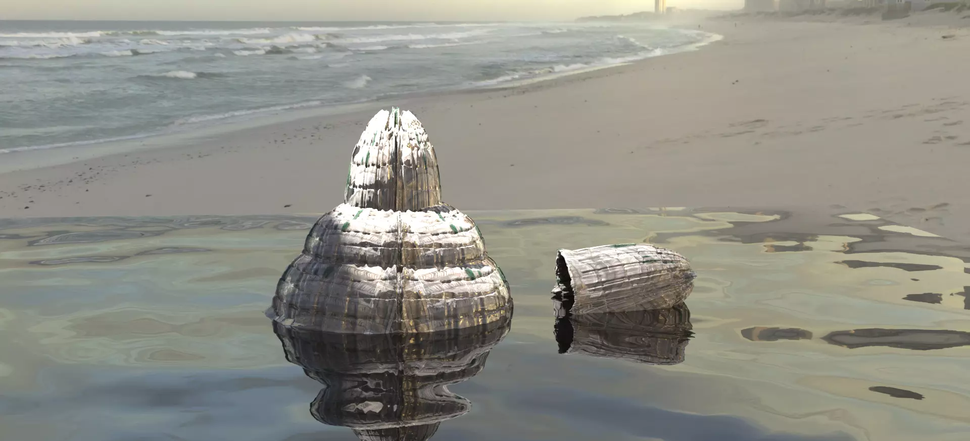 Carved Sea shell rock stones  2 versions  Low-poly 3D model_0