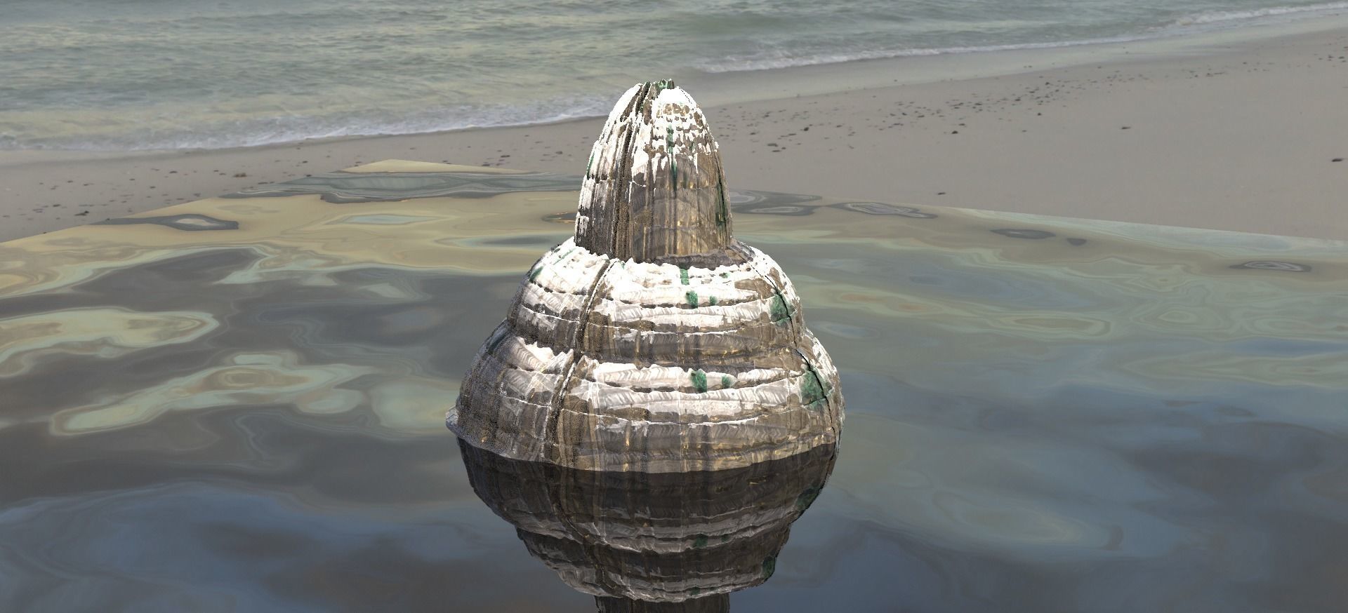 Carved Sea shell rock stones  2 versions  Low-poly 3D model_1