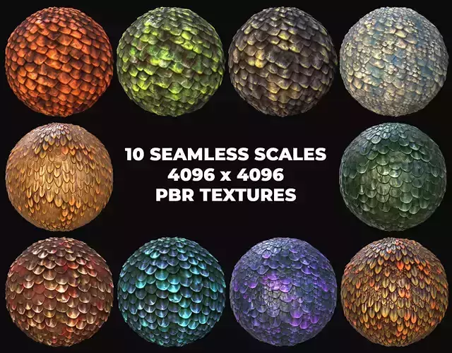 10 Seamless Scales PBR Materials - Set 3 -