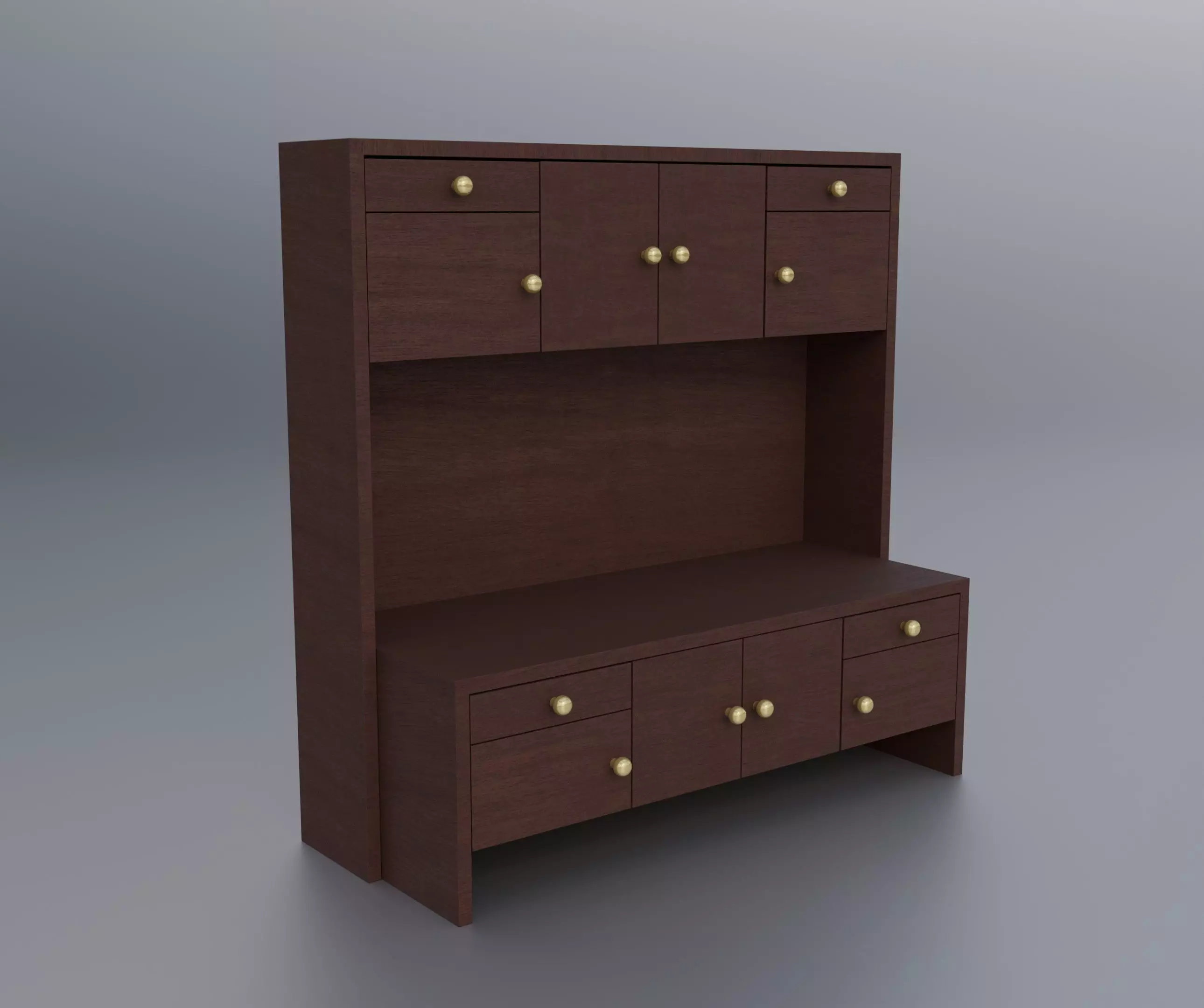 Wooden Credenza Sideboard Low-poly 3D model