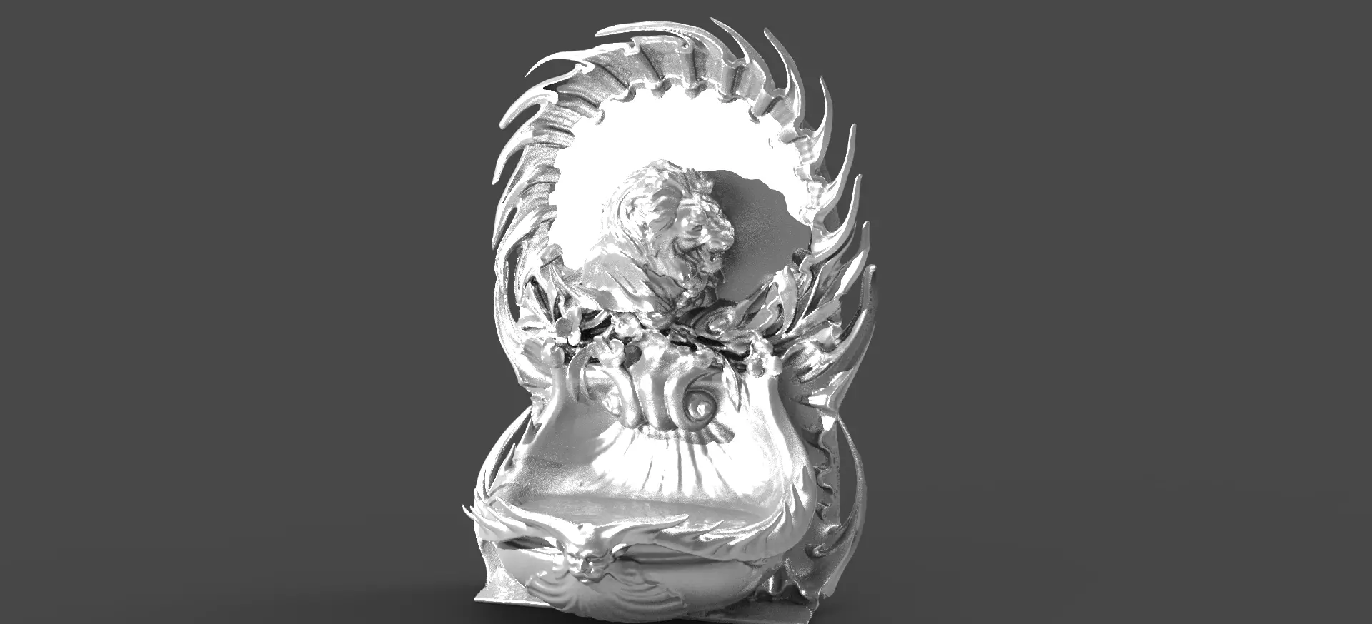 Baroque Lionmane fountain sculpture curved 3D model