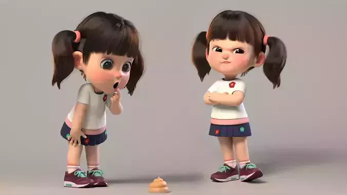 Cute cartoon girl sister    with binding 3D model
