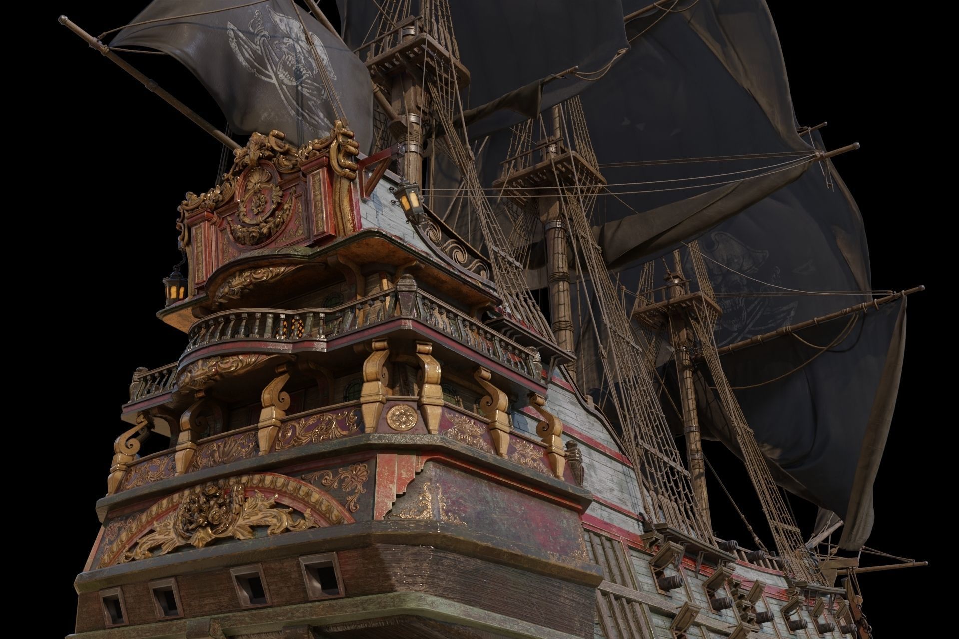 Pirate Ship with PBR Textures 3D model_1
