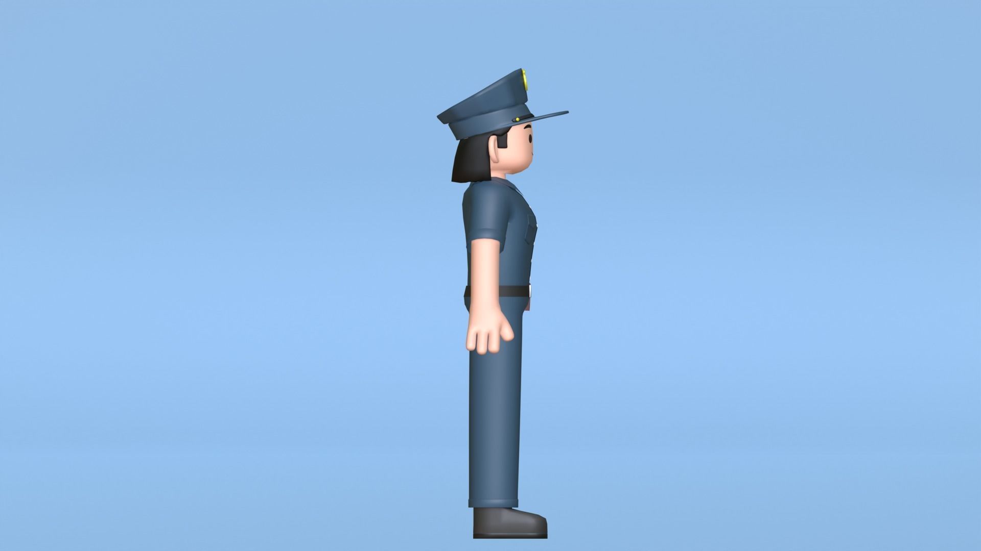 Minimal Female Police Cartoon Character Low-poly 3D model_13