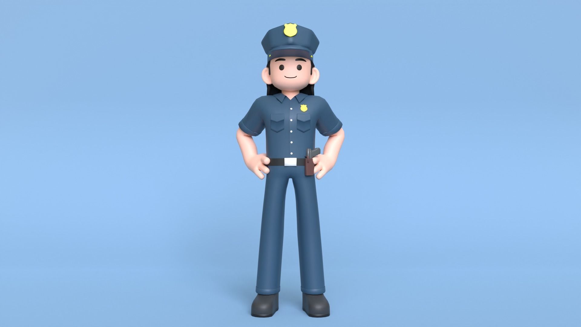 Minimal Female Police Cartoon Character Low-poly 3D model_2