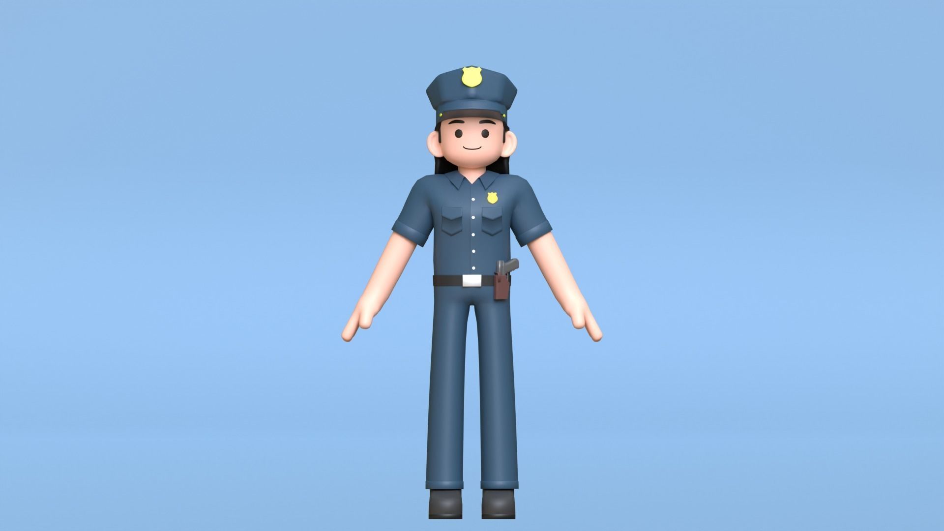 Minimal Female Police Cartoon Character Low-poly 3D model_8