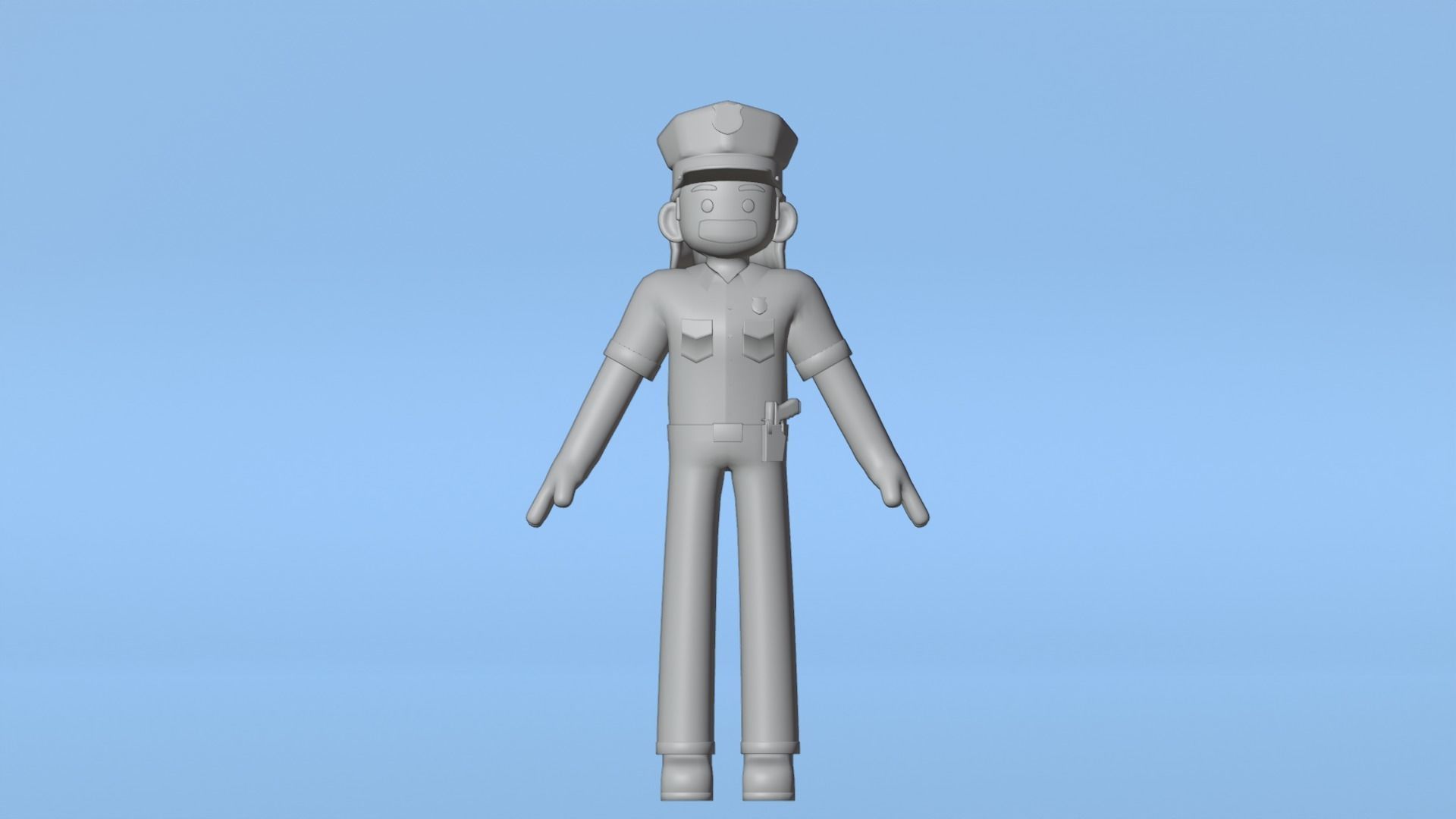 Minimal Female Police Cartoon Character Low-poly 3D model_16