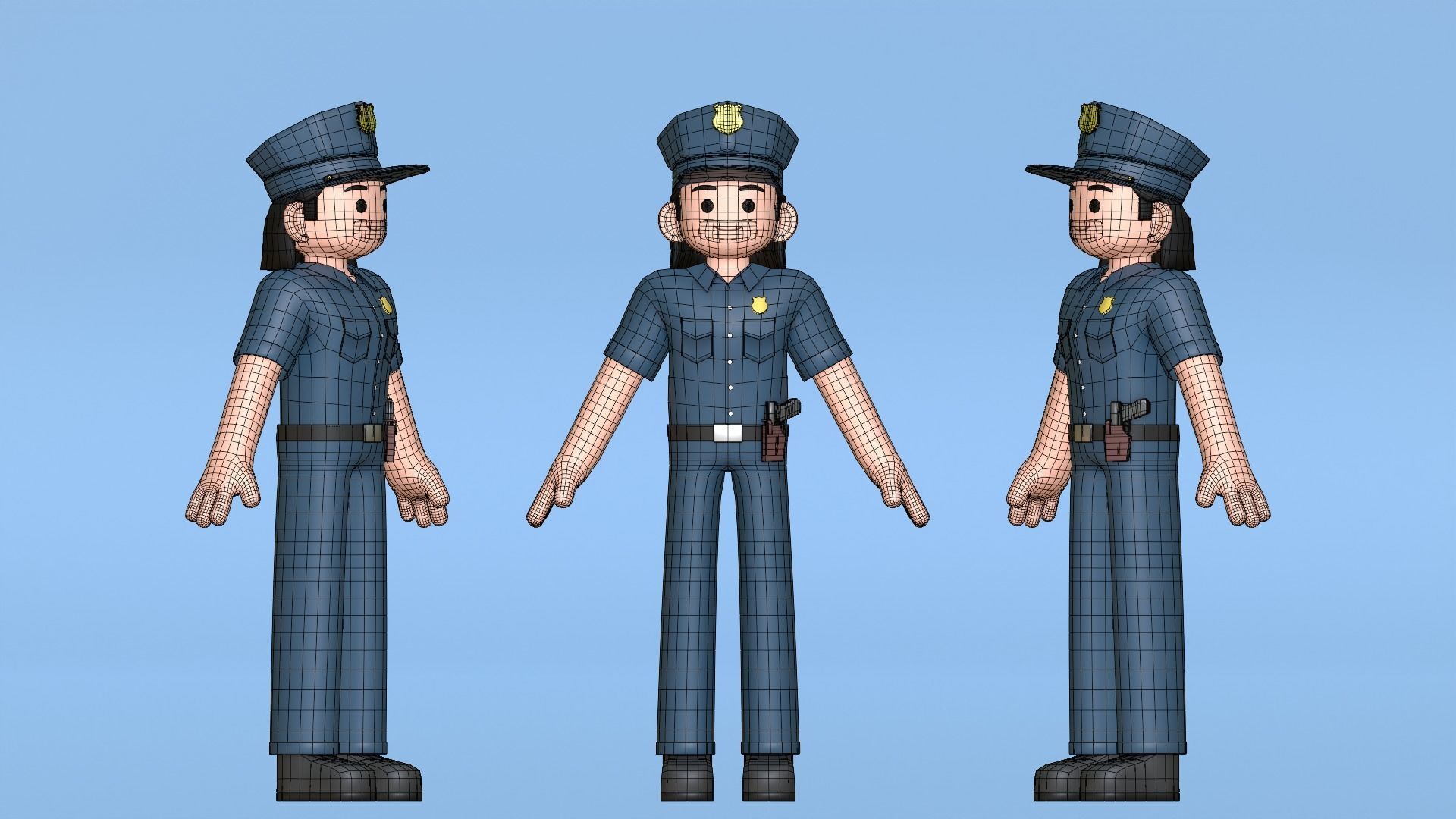 Minimal Female Police Cartoon Character Low-poly 3D model_7